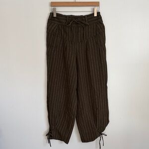 Free People Cotton Olive Green Striped Trousers Medium
